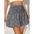 thumbnail image 4 of Boho Floral High Waist Drawstring Skorts for Women - Summer Ruffle Flowy Skirts Black L, 4 of 7