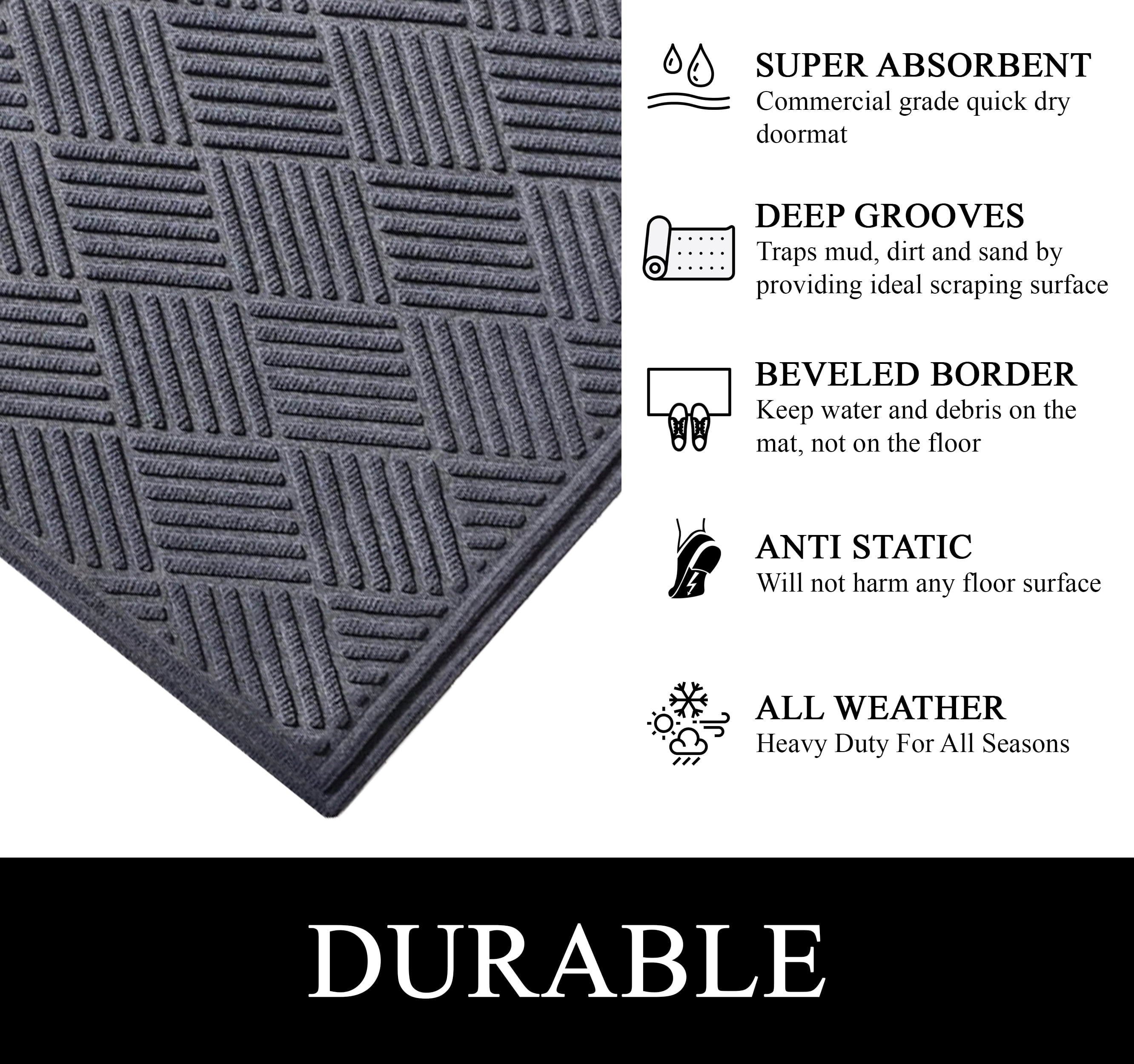 A1HC Indoor Outdoor Mat, Front and Back Entrance Welcome Mats, Large Front Door Patio Mats 24x36 Inches, Non-Slip Easy Clean Entrance Washable Large Size Doormats, Dark Grey