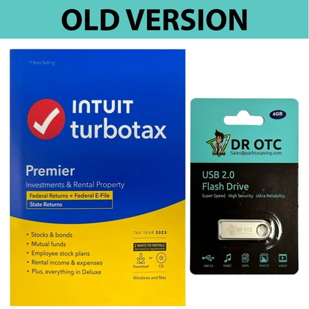 [Old Version] TurboTax Premier 2023 Tax Software, Federal & State Return, 4GB USB