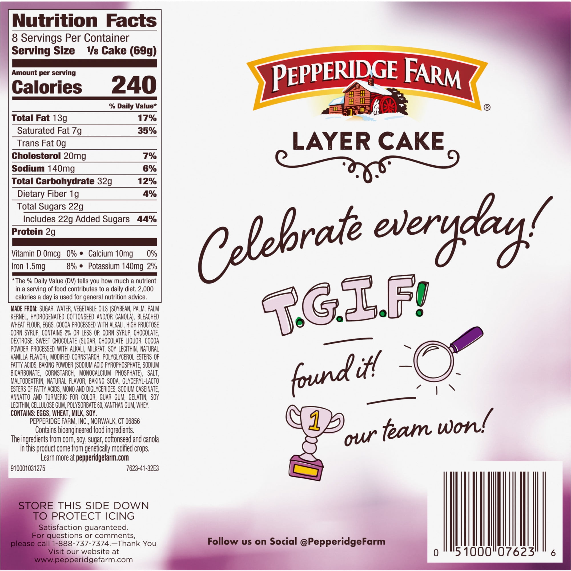 Pepperidge Farm Frozen Chocolate Fudge Layer Cake, 19.6 oz. Box