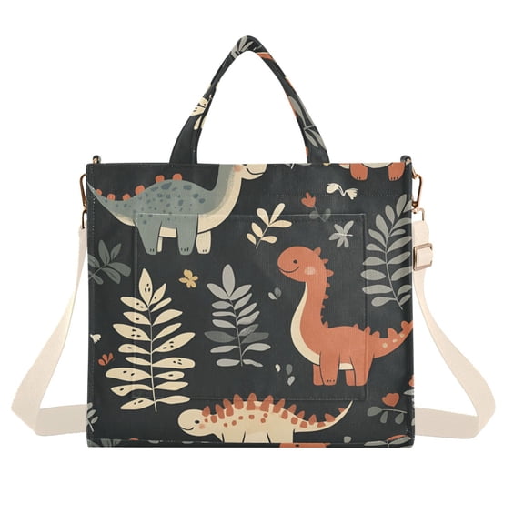 FORMRS Womens Corduroy Tote Bag Crossbody Shoulder Handbag with Pocket, Gray Dinosaur