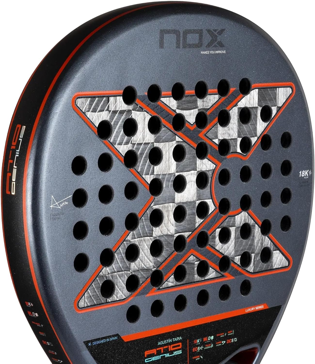 Padel Racket AT10 Genius 18K Alum by Agustin Tapia 2025 | Luxury Teardrop Pala Padel, Enhanced EOS Flap & NOX Custom Grip Technology Dual Texture Spin Control Advanced Pala de Padel Elite Performance
