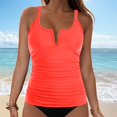 thumbnail image 2 of GEWSEY Women's Retro Tankini Swimsuit Shirring Tummy Control Tankini Top Only ( Red, S), 2 of 9