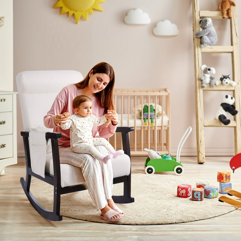 NOBLEMOOD Rocking Chair with Ottoman, Upholstered Nursery Rocking