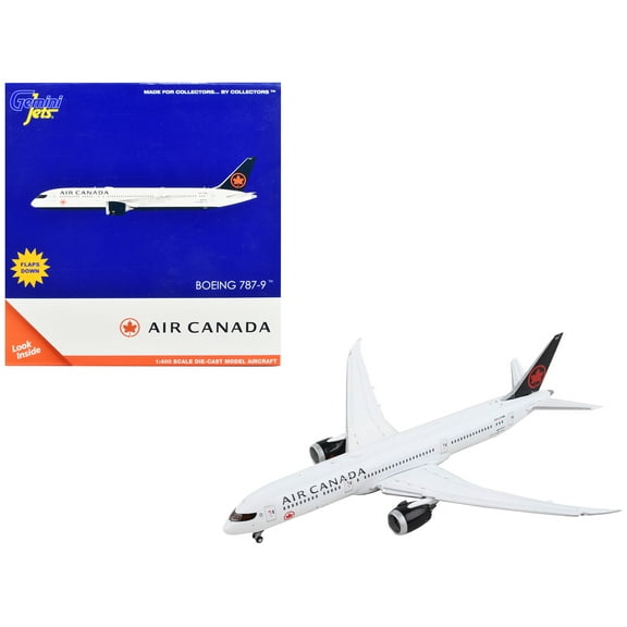 Boeing 787-9 Commercial Aircraft with Flaps Down "Air Canada" White with Black Tail 1/400 Diecast Model Airplane by GeminiJets
