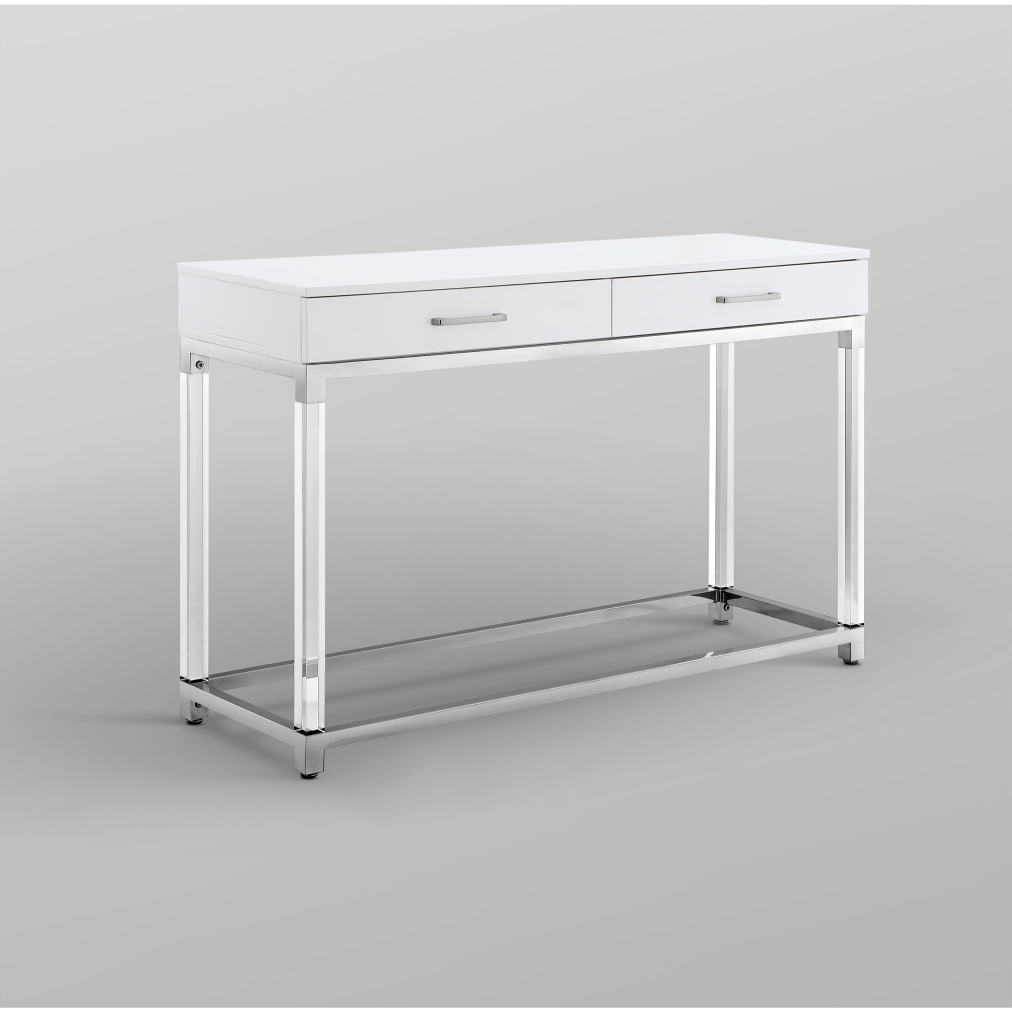 white gloss console table with chrome legs