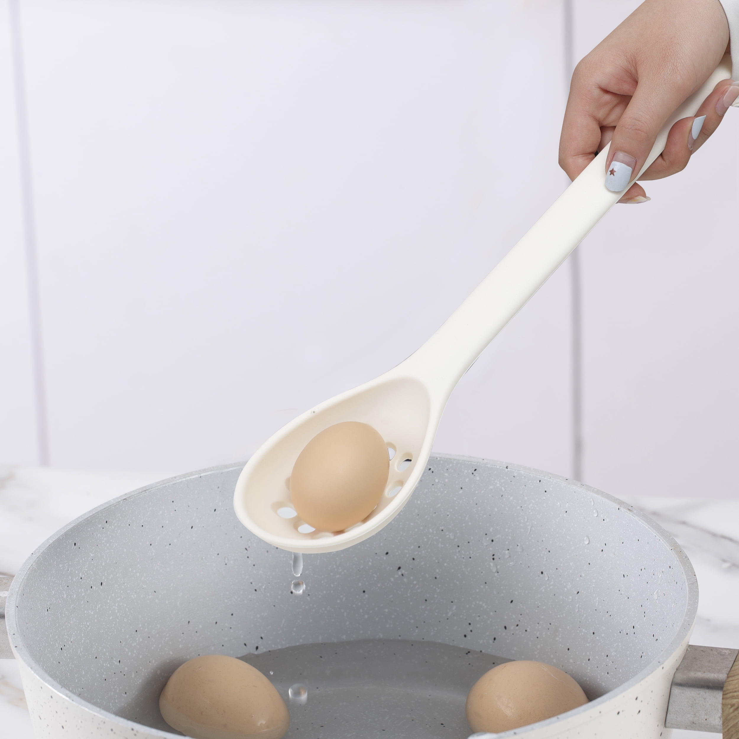 Cook with Color Heat-Resistant Slotted Silicone Cooking Spoon, Cream