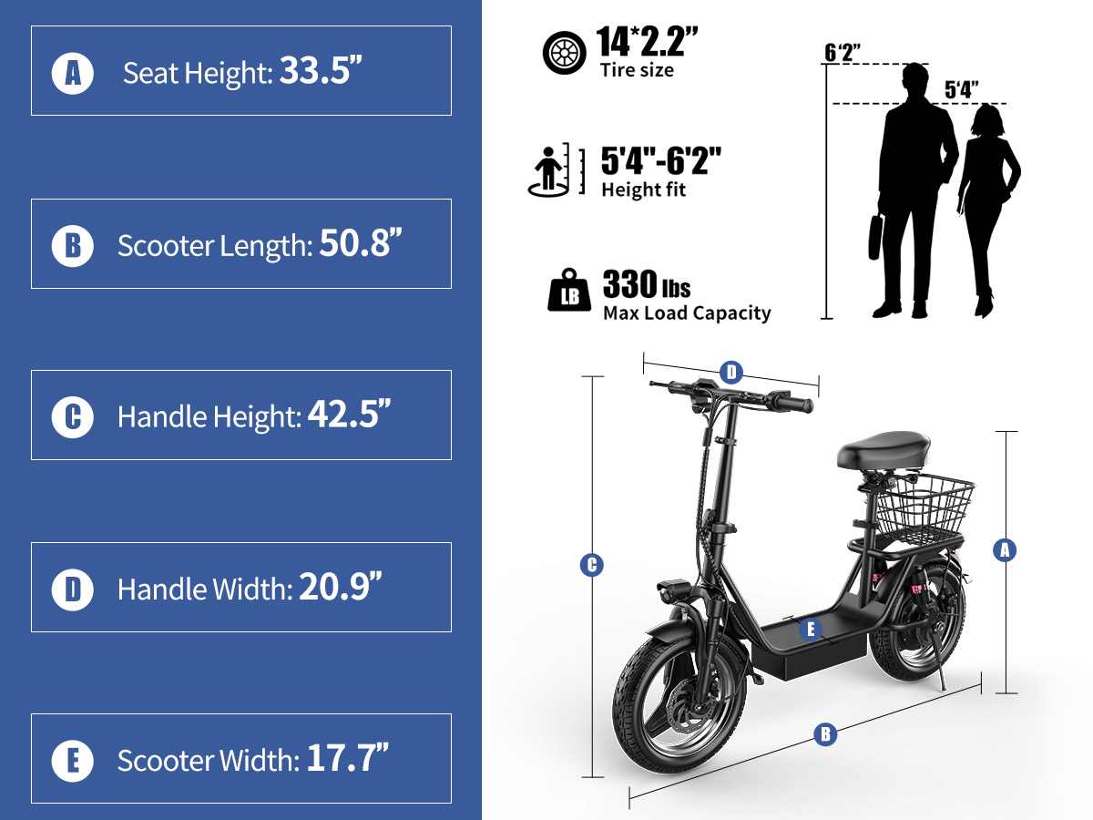 ASKGO K10 Electric Scooter with Seat,1200W Peak Motor 48V 15AH Commuter Scooter, 25Mph Escooter with basket (Removable),UL2722,Grocery Ebike, shopping Ebike, pet Ebike