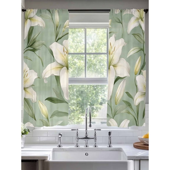 Spring Blooms Floral Sheer Curtains for Living Room Bedroom Sage Green Botanical Sheer Curtains 72 Inch Long 2 Panels Set Light Filtering Curtain Window Treatments Drapes for Dining Room