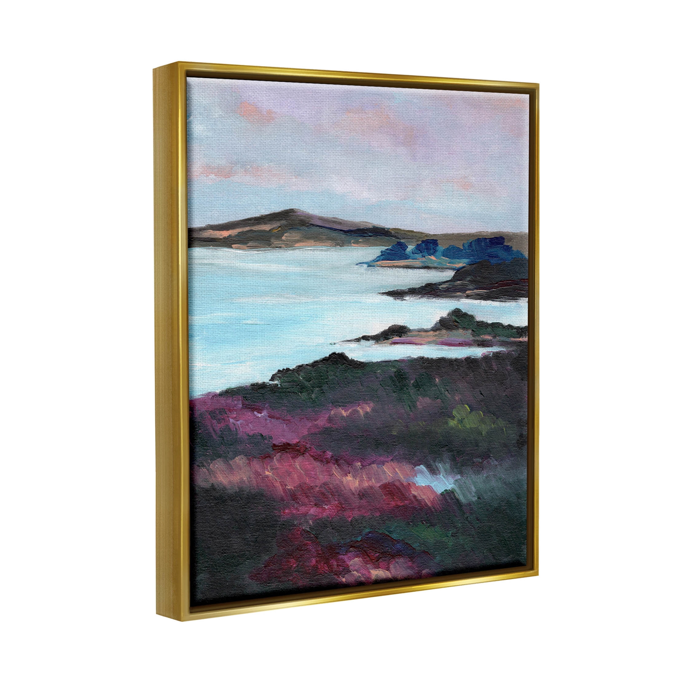 Stupell Industries Vivid Brushed Meadow Lake Edge Painting Metallic Gold Floating Framed Canvas Print Wall Art, Design by Nikita Jariwala