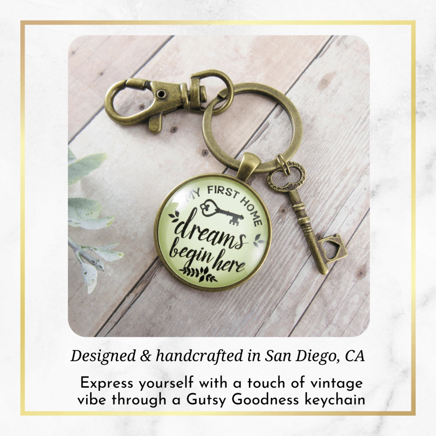 My First Home Gutsy Goodness Bronze Keychain Dreams Begin Here Homeowner Home Buyers Gift