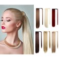 thumbnail image 3 of 24 inch Ponytail Extension Long Straight Wrap Around Clip in Synthetic Fiber Hair for Women - Dark Brown mix Strawberry Blonde Unevenly, 3 of 3
