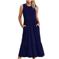 thumbnail image 1 of QIPOPIQ Robes Midi d'Été Décontractées Sans Manches à Col Rond et Taille Empire pour Femmes avec Poches, 1 of 5