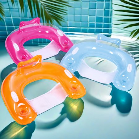 AUSPICIOUS RAIN 3Pack U-Shaped Transparent Pool Floats | Large Inflatable Rings w/ Safety Handles | PVC Material | Adult Floaties for Beach Pool Lake Summer Water Toys