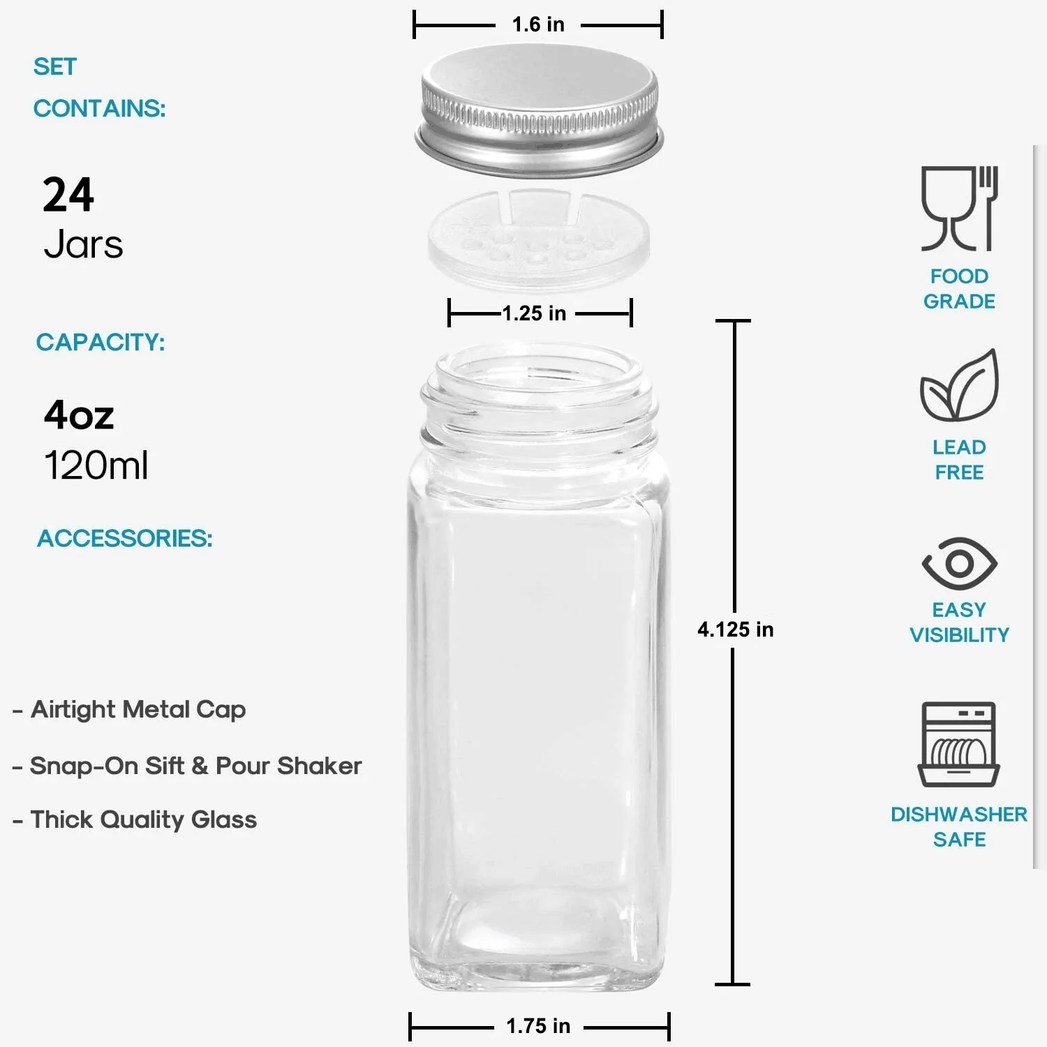 Kosbon Glass Spice Jars, 4 oz, 24-Pack with Shaker Lids photo 3