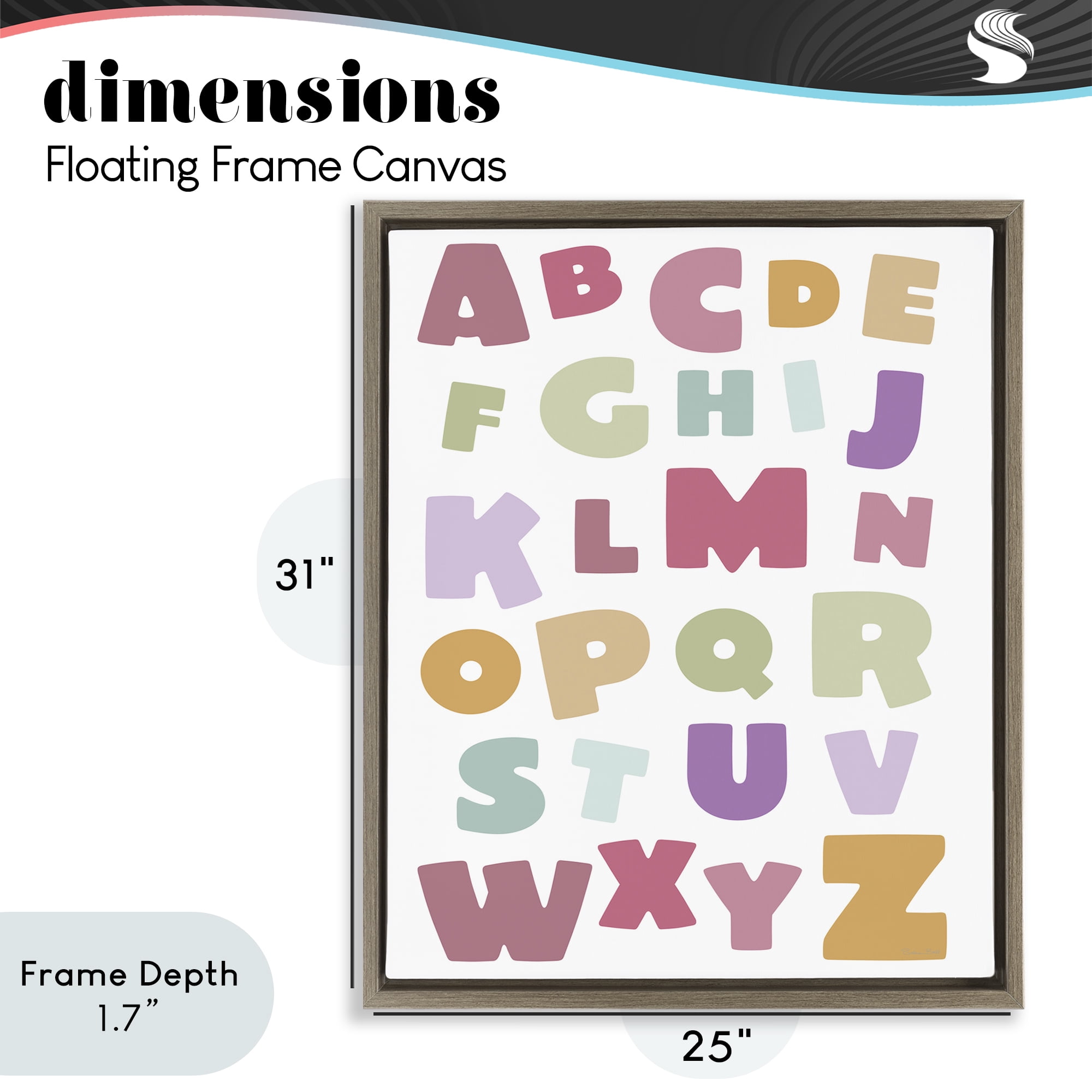 Stupell Industries Muted Alphabet Letters Brown Framed Floater Canvas Wall Art, design by Susan Ball