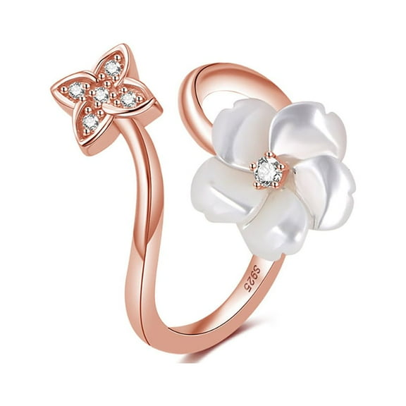 Forget Me Not Flower Adjustable Ring for Women Rose Gold Plated Sterling Silver Ginger Lyne