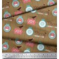 thumbnail image 3 of Soimoi Brown Cotton Voile Fabric Bird,Stripe & Baubles Christmas Print Sewing Fabric Yard 42 Inch Wide, 3 of 3