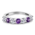 thumbnail image 2 of Gem Stone King 925 Sterling Silver Round E-F Lab Grown Diamond Purple Amethyst Anniversary Ring for Women (1.16 Cttw, Gemstone Birthstone, Available in Size 5, 6, 7, 8, 9), 2 of 4