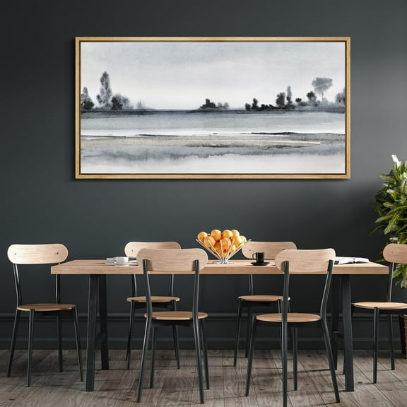 IDEA4WALL Extra Large Framed Canvas Print Wall Art Misty River Scene Watercolor Nature Wilderness Artwork Forest Scenery Antique Fine Art Multicolor for Home Decoration - 60"x30"