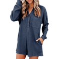 thumbnail image 1 of 2DXuixsh Combinaisons pour Femmes, Col en V, Manches Longues, Short, Mode, Chandail-Over, Taille Haute, Bleu, Taille m, 1 of 6