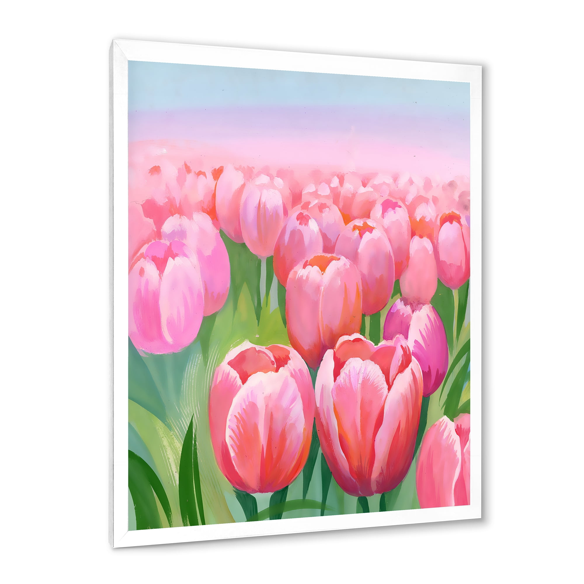 Designart 'Pink Tulips in Field' Traditional Framed Art Print