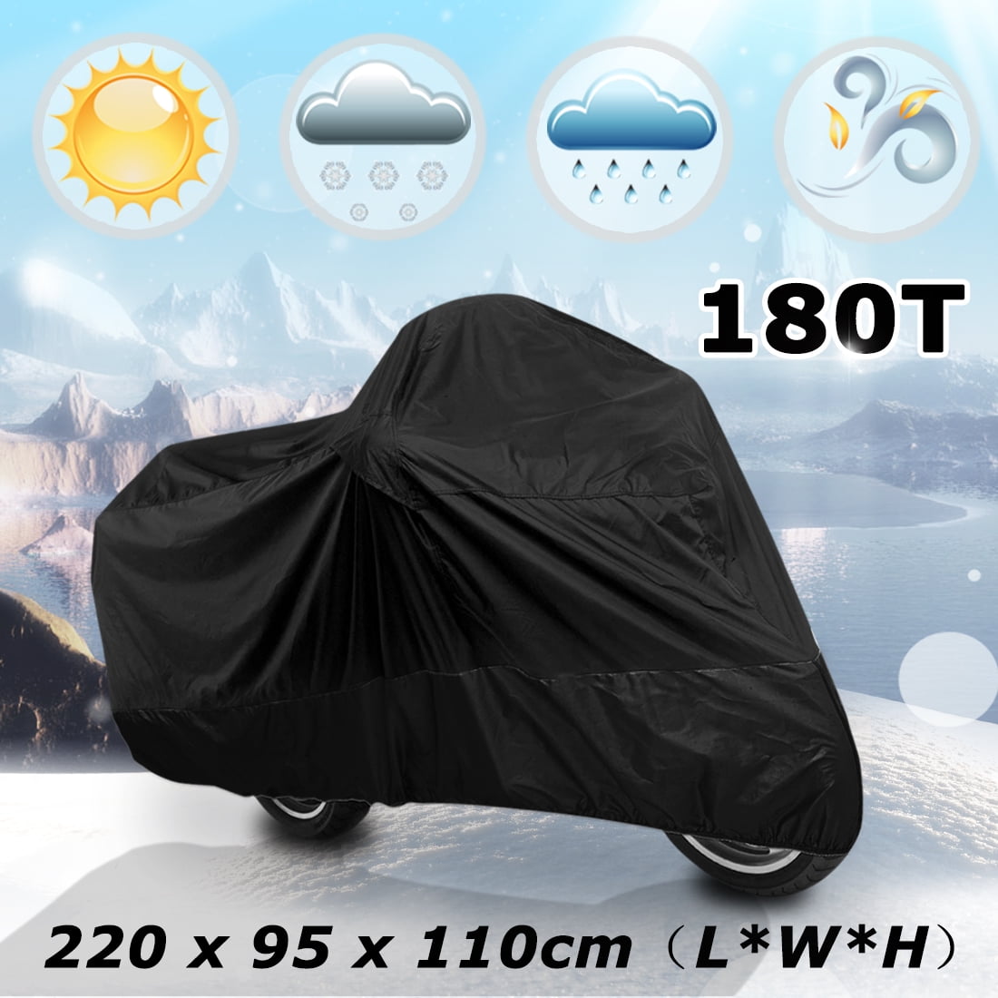 L 180T Black Motorcycle Cover Waterproof Protection for Storage and