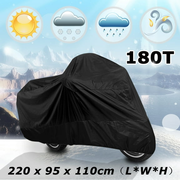 Unique Bargains L 180T Black Motorcycle Cover,Waterproof Protection for Storage and Trailering, Outdoor Motorcycle Cover