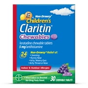 Claritin Allergy Medicine for Kids, Loratadine Antihistamine Grape Chewable Tablets, 30 Ct