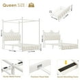 thumbnail image 3 of Hiphuta Queen Size Crown Canopy Bed with Power Outlet & LED, Upholstered Princess Beds with 4 Removable Posts, Queen Velvet Bed for Adults, Curtain Not Included, White, 3 of 9