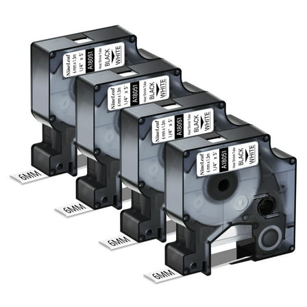 NineLeaf 4 Pack Compatible for DYMO 18051 Industrial Rhino Heat Shrink Tube White 6mm 1/4'' Cable Wire Label Tape