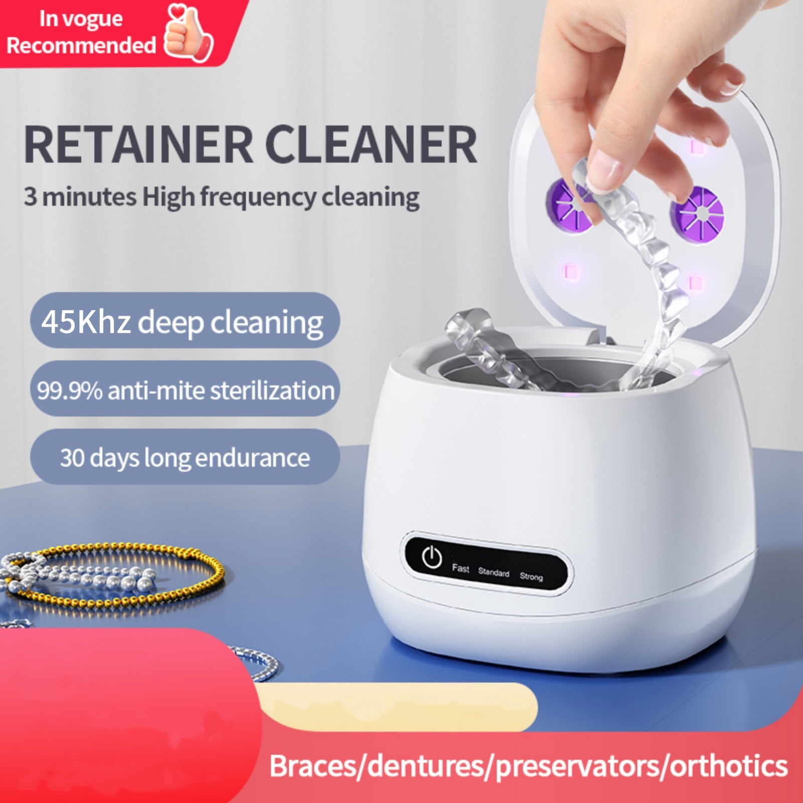 JIAHAOO Rechargeable Ultrasonic Cleaner 2000mAh Battery Stainless Steel Tank For Retainer Jewelry Accessory Care