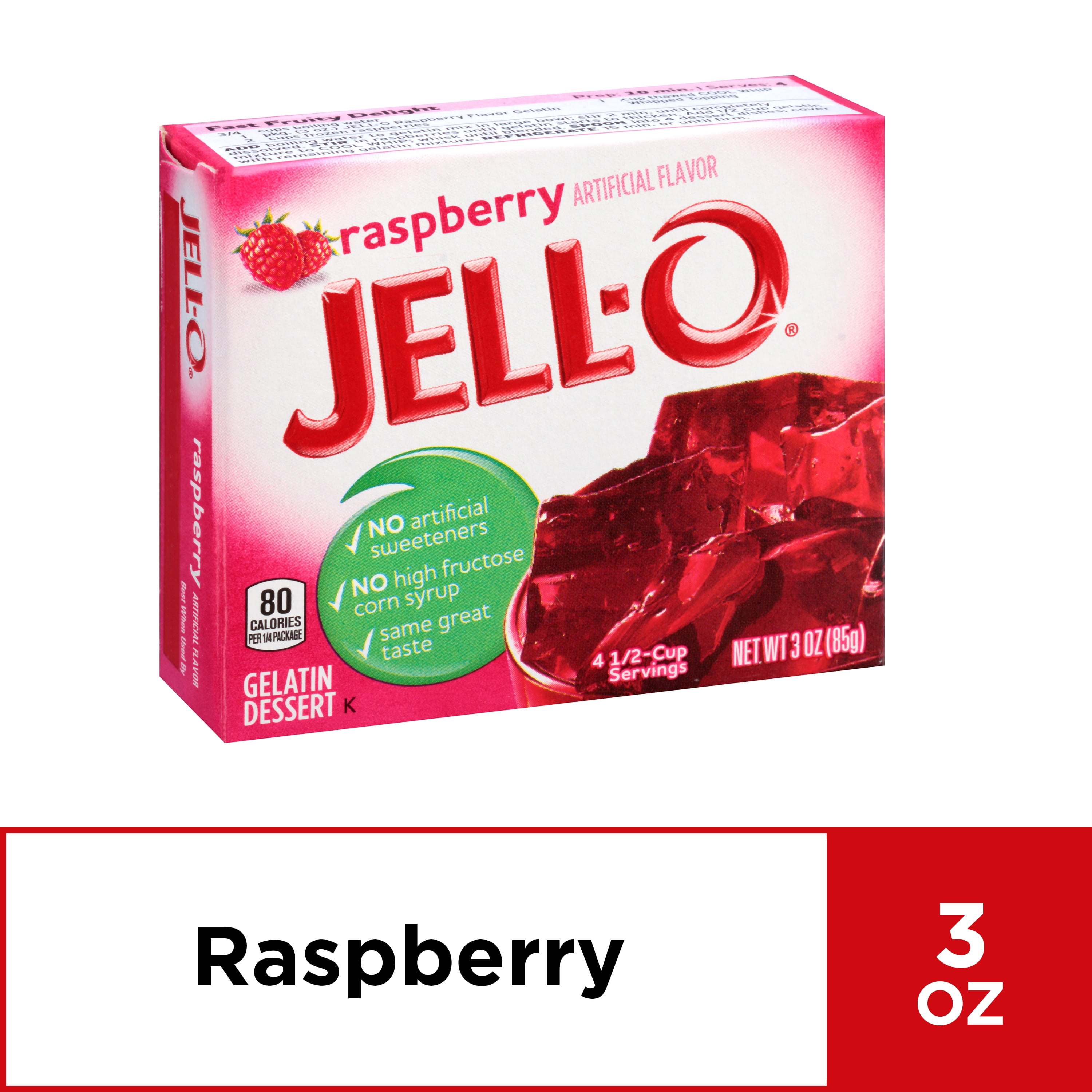 JellO Raspberry Instant Gelatin Mix, 3 oz Box
