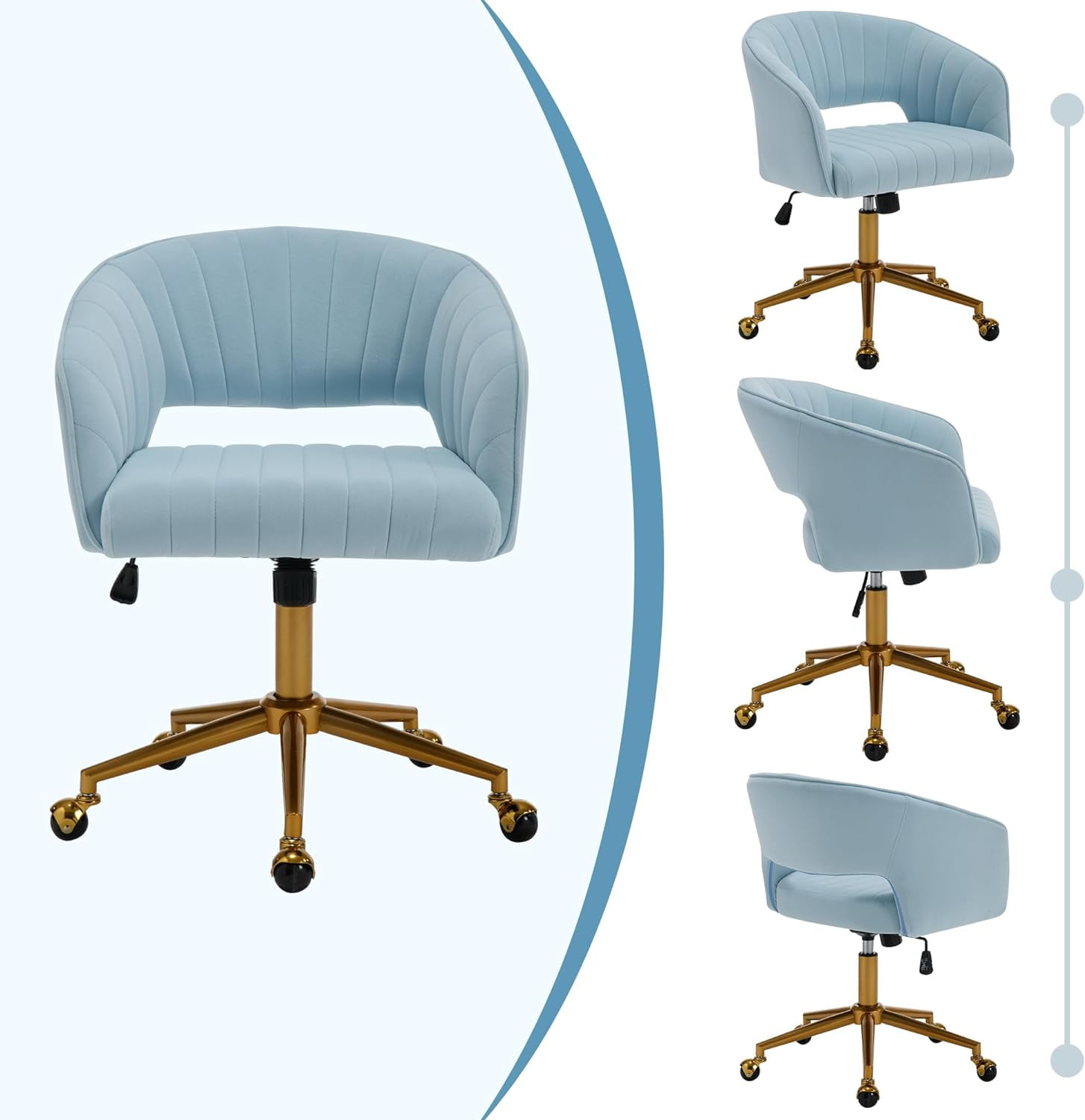 Westice Home Office Desk Chairs, Velvet Task Chair, Height Adjustable Swivel Vanity Chair, Ergonomic Chair for Study, Living Room Computer Room, Light Blue