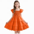 thumbnail image 3 of NOLDARES Girls Flutter Sleeve Floral Dresses, Kids Spring Summer Dress, Teen Hawaiian Maxi Long Dresses(Orange,4-5 Years), 3 of 7