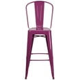 thumbnail image 4 of Commercial Grade 4 Pack 30" High Purple Metal Indoor-Outdoor Barstool with Back, 4 of 8