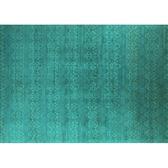 Ahgly Company Machine Washable Indoor Rectangle Oriental Turquoise Blue Industrial Area Rugs, 8' x 10'