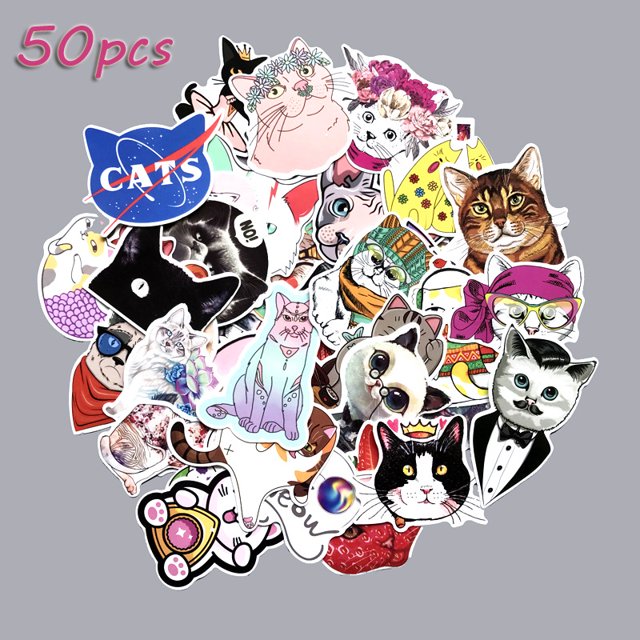 Paquete de 50 pegatinas de gato para portátil, impermeables, pegatinas de gato Kawaii, pegatinas de gato de dibujos animados para botellas de agua, calcomanías para adultos y adolescentes Brillar Juguete