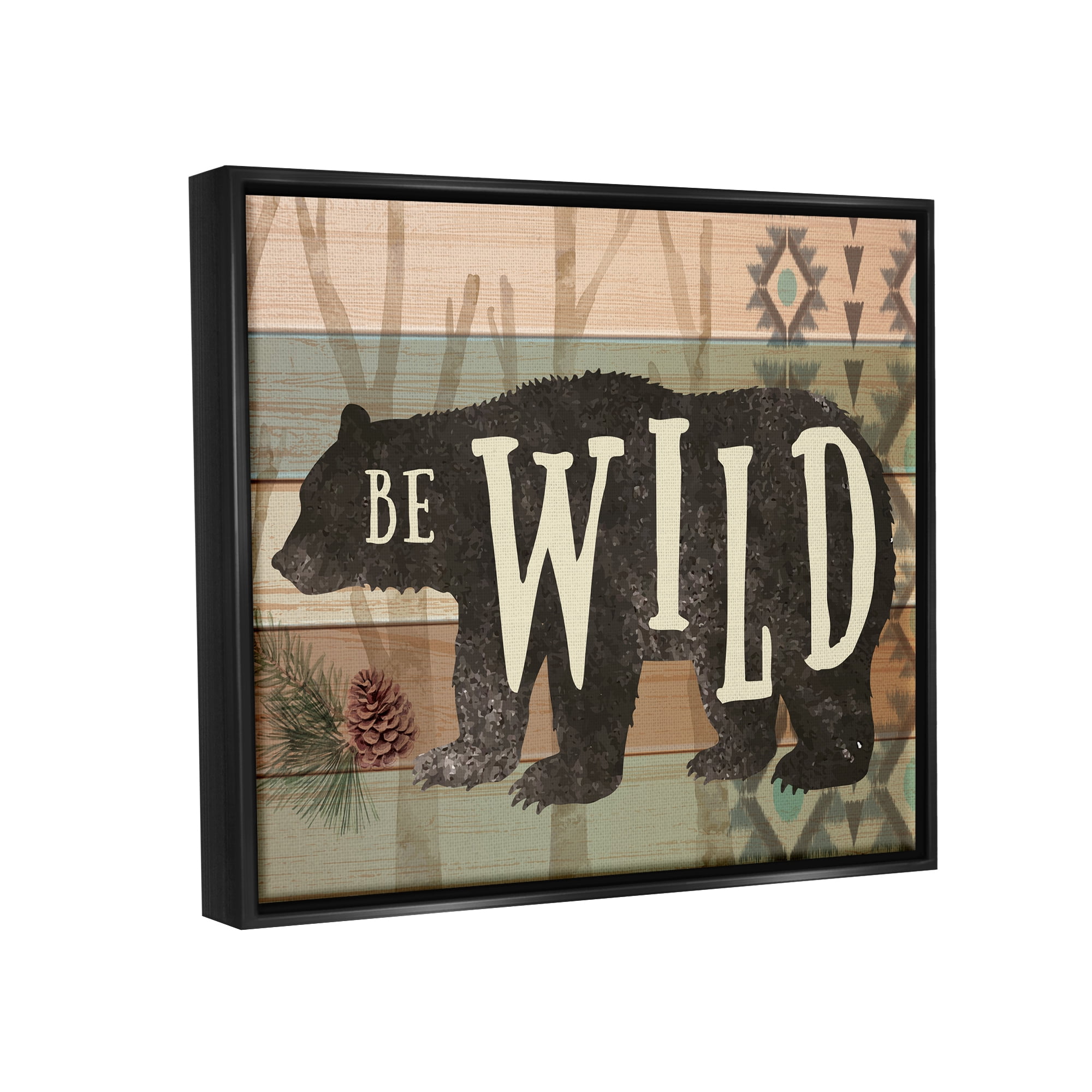 Stupell Be Wild Aztec Pattern Bear Silhouette Animals & Insects Painting Black Floater Framed Art Print Wall Art