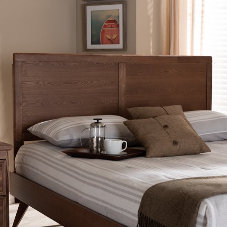 King Size Headboard Walnut Brown Wood - Adjustable, Predrilled, Sturdy - Home Bedroom Decor