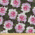 thumbnail image 2 of Ambesonne Floral Fabric by the Yard Upholstery, Roses Vintage Garden Plot, 5 Yards, Dark Pink and Olive Green, 2 of 5