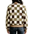 thumbnail image 6 of Zijinkuiwen Women Checkered Print Bomber Jacket Zip Up Long Sleeve Ribbed Trim Outerwear for Casual Daily Wear, 6 of 6