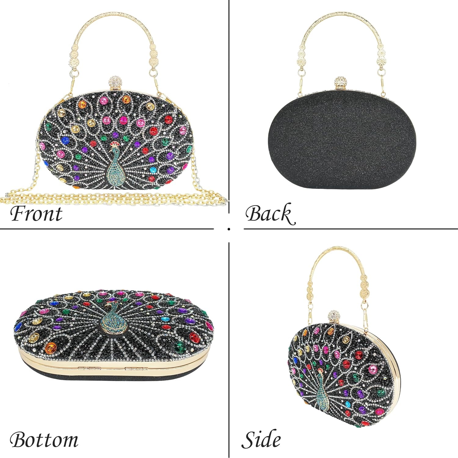 Kwuty Rhinestone Clutch Purses for Women Evening Wedding Formal - Round Pearl Clasp Handbag - Crystal Diamond Bag