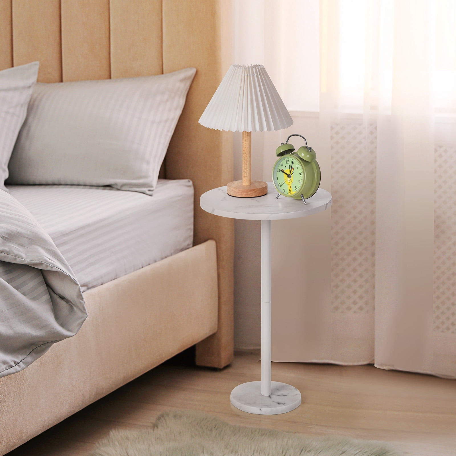 Oumilen Adult Round Bar Nightstand Coffee Table Office Bedroom White Marble Base