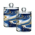 thumbnail image 7 of 4 Pack Qtip Holder Dispenser Blue Gold Marble Clear Plastic Storage Apothecary Jars for Cotton Swabs Balls Pads Floss, 7 of 7