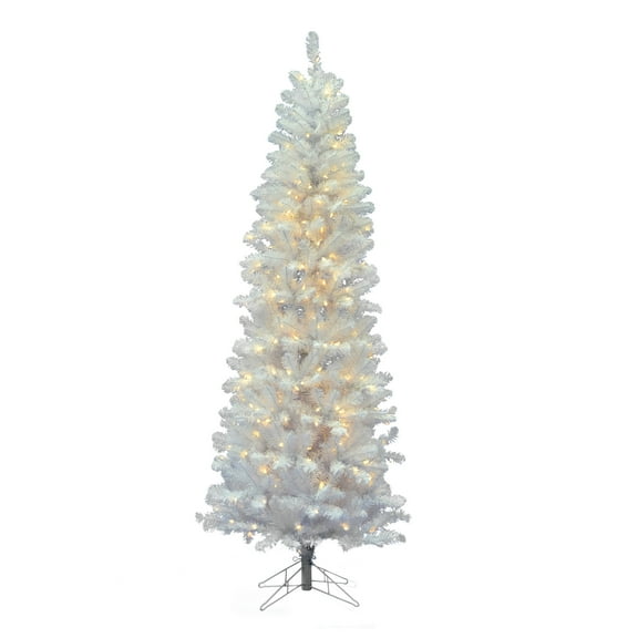 Vickerman 7.5' White Salem Pencil Pine Artificial Christmas Tree, Warm White Single Mold LED Lights