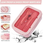 Bento Boxes, 1400ML Leak-Proof Lunch Container with Lunch Bag, Spoon & Fork, Bento Lunch Box with 3 Compartment (Pink)