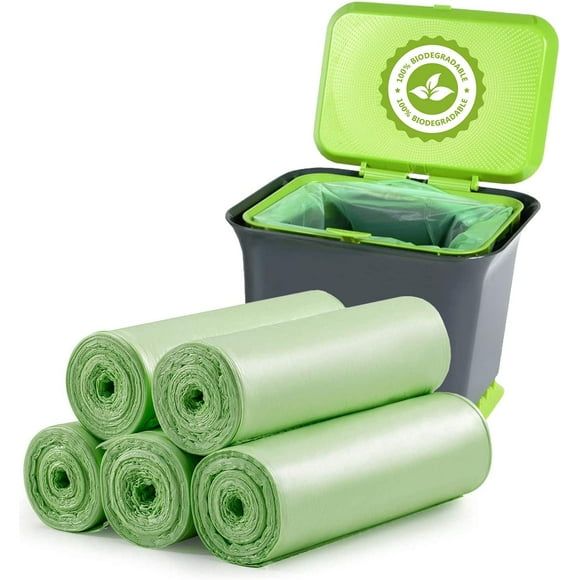 ERDS-Small Trash Bags 4-6 Gallon: Compostable Garbage Bags 20 Litres 100 Counts Mini Green Trash Can Bin Liners Clear Waste Basket Liner Unscented Trash Sack for Kitchen Bathroom Travel Office Toilet