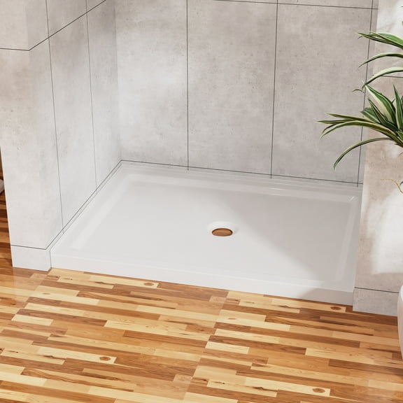 Goodyo 32"x48" Shower Base 3.4" Height Anti-slip Acrylic Center Drain Single Threshold Shower Base in White