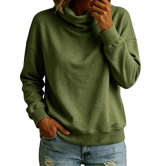 Women Cowl Neck Turtleneck Knit Pullover Sweater, Soft Thick Long Sleeve Loose Drop‑Shoulder Sweatshirt, Casual Daily Tops for Fall Winter